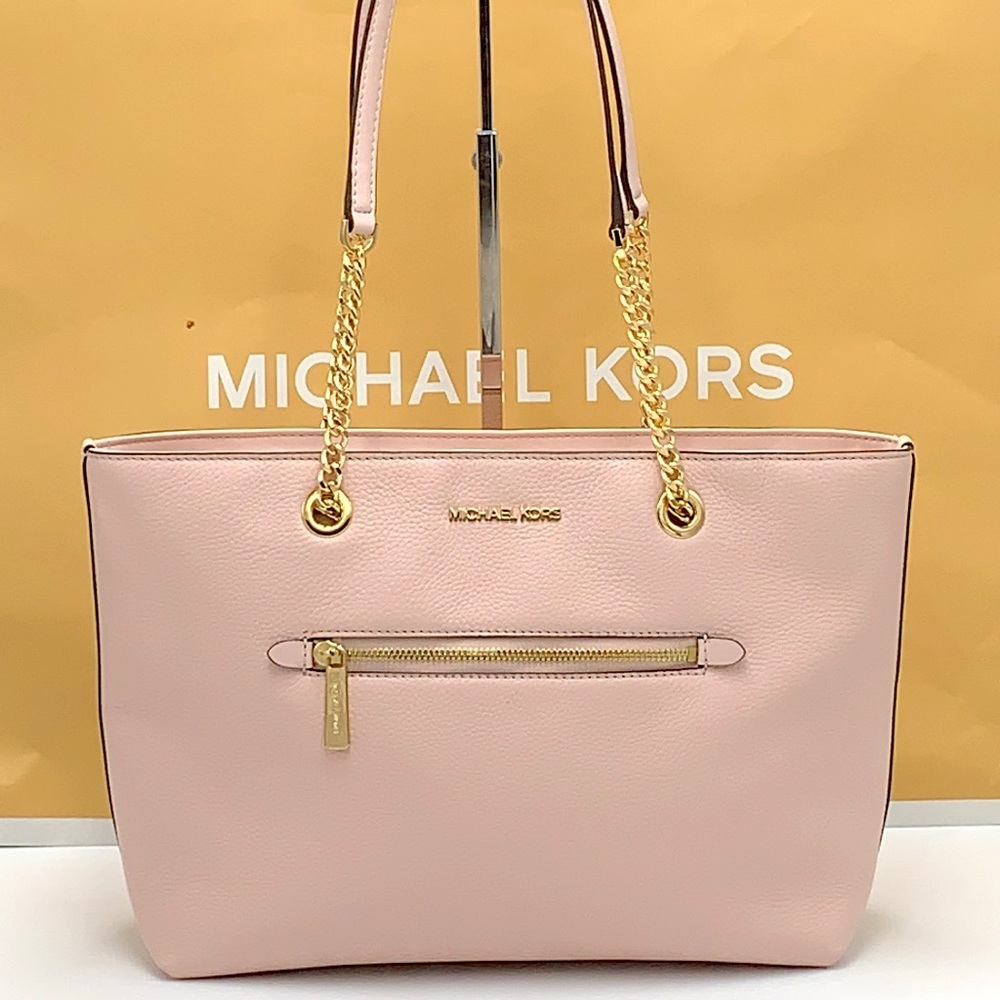 Michael Kors Jet Set Item Medium Front Pocket Shoulder Chain Tote POWDER BLUSH - Picture 2 of 13